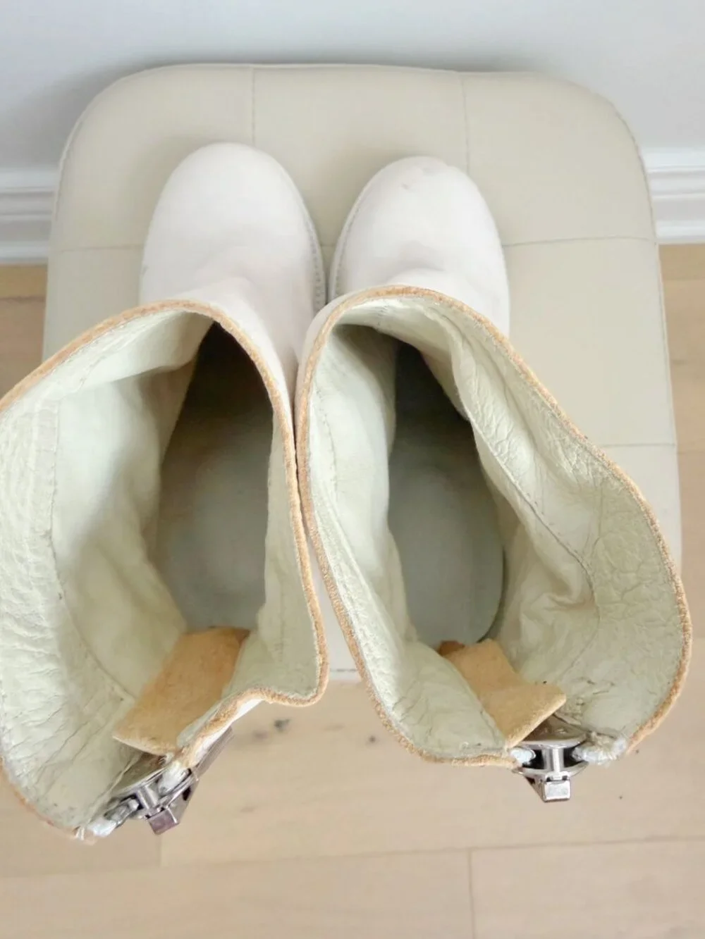 White Distressed Leather Ankle Boots Block Heel Size 37